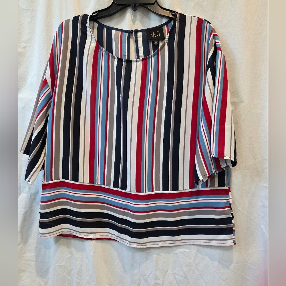 W5 Women's Striped Top - Red, Blue, Black, White